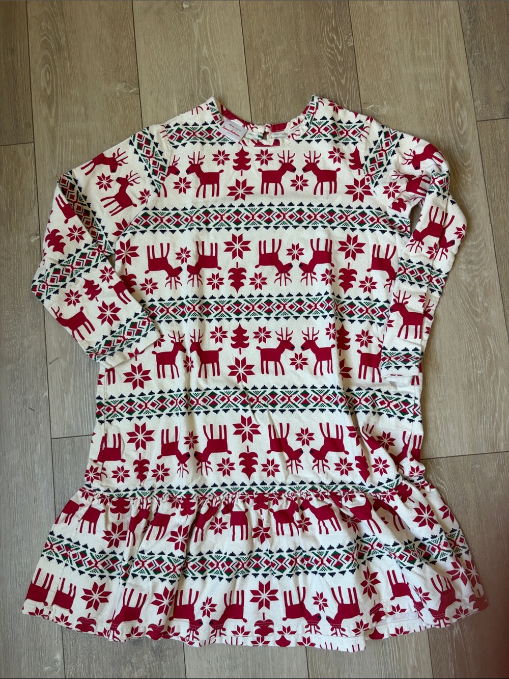 Hanna Anderson Oh Deer Red and White Holiday Reindeer nightgown girls size 12